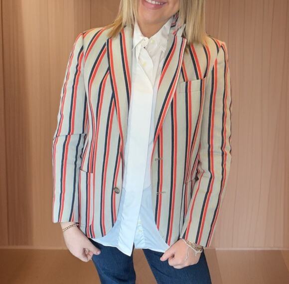 J.G. Hook Jackets & Blazers - Vintage JG Hook Womens Striped Blazer Sz 8 Old Money Preppy USA Orange Navy